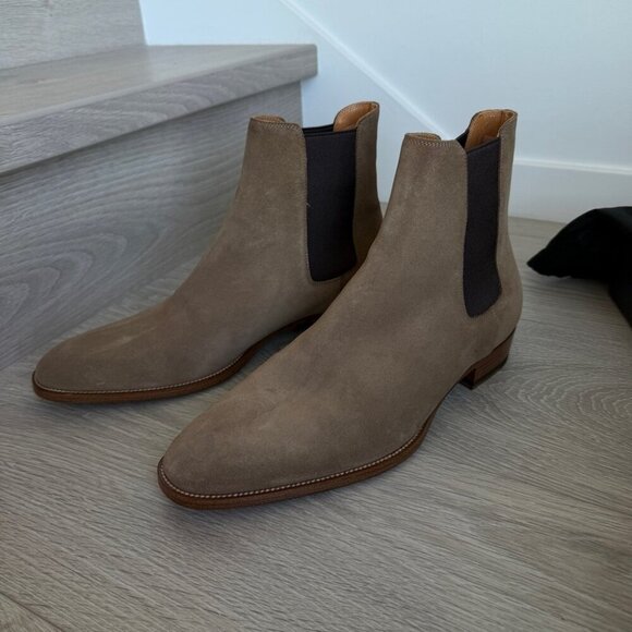 BRAND NEW IN BOX Saint Laurent Tan Suede Boots SUEDE SOHO Mid heel leather - Picture 11 of 14